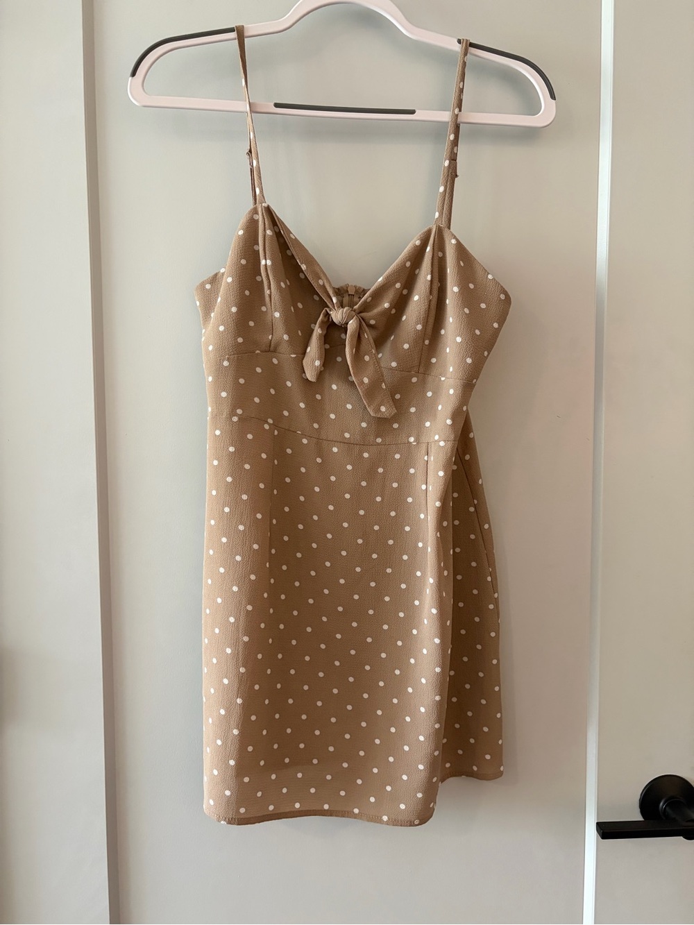 PacSun Tan Polka Dot Tie-Front Mini Dress